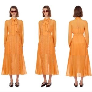 Self-Portrait Orange Chiffon Trimmed Dress